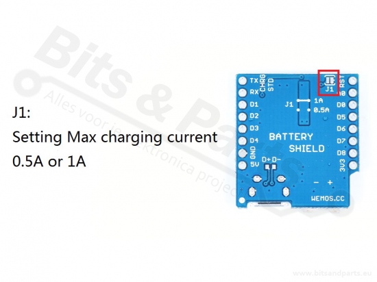 WeMos D1 mini oplader / batterijshield